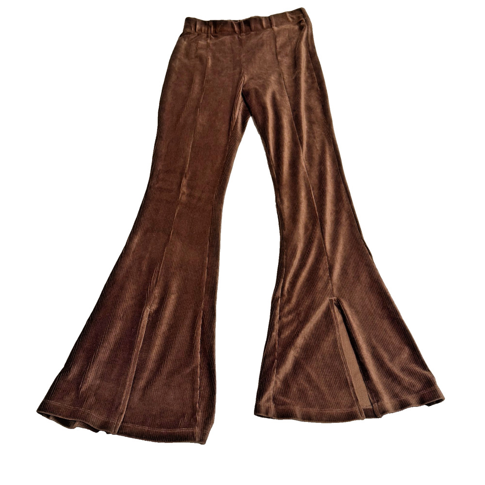 SO Goods For Life Pants Womens Jr M Brown Rib Velour High Rise Flare Split Hem - Picture 2 of 8